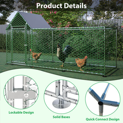 Metal Chicken Coop,Walk-in Chicken Run,Poultry Chicken Hen Pen Cage,Rabbits Duck Cages,With Cover