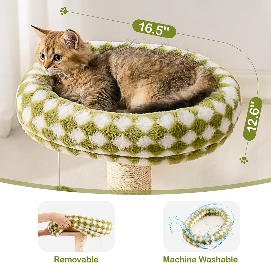 Cat Scratching Post & Bed - 2-in-1 Small Cat Tower With Sisal Scratcher And Ball Track Toys Green, Medium