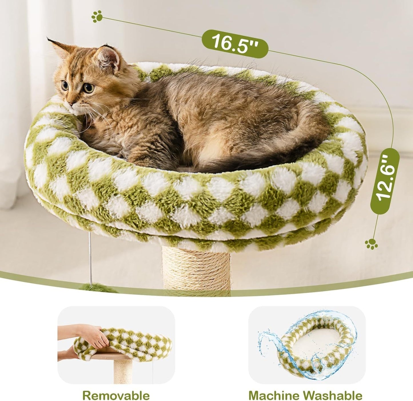 Cat Scratching Post & Bed - 2-in-1 Small Cat Tower With Sisal Scratcher And Ball Track Toys Green, Medium
