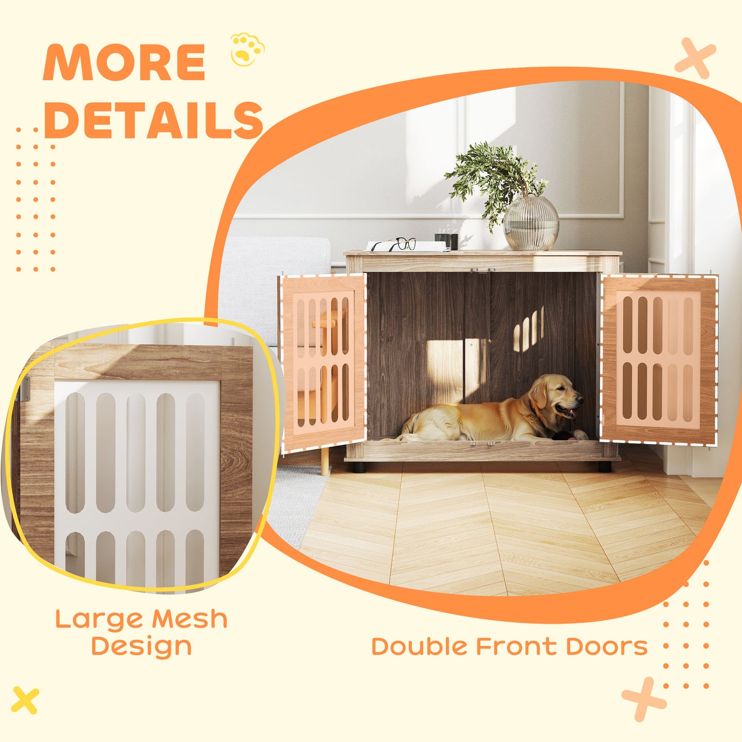 39 Dog Crate Furniture With 2 Doors, Adjustable Non-slip Foot Mats, For Large Dogs, Walnut Brown