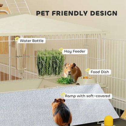 Small Animal Cage With Removable Pet Playpen, Guinea Pig Cage With Waterproof Pad