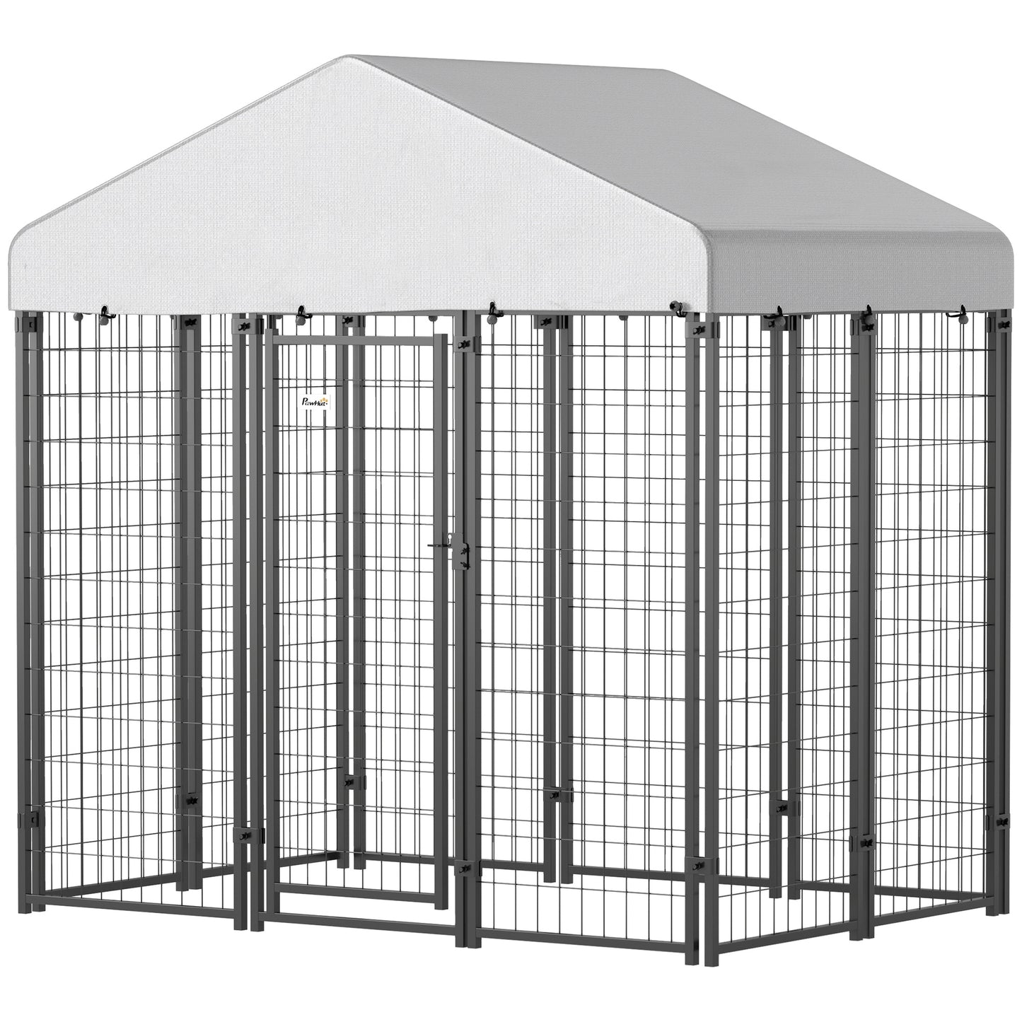 Outdoor Dog Kennel With Roof With Escape-proof Lock, UV-Resistant & Waterproof Cover, 5.9 X 4 X 6, Silver