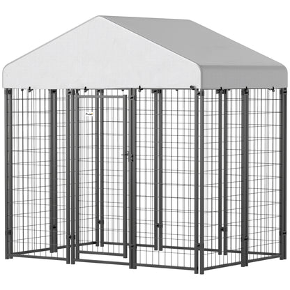 Outdoor Dog Kennel With Roof With Escape-proof Lock, UV-Resistant & Waterproof Cover, 5.9 X 4 X 6, Silver