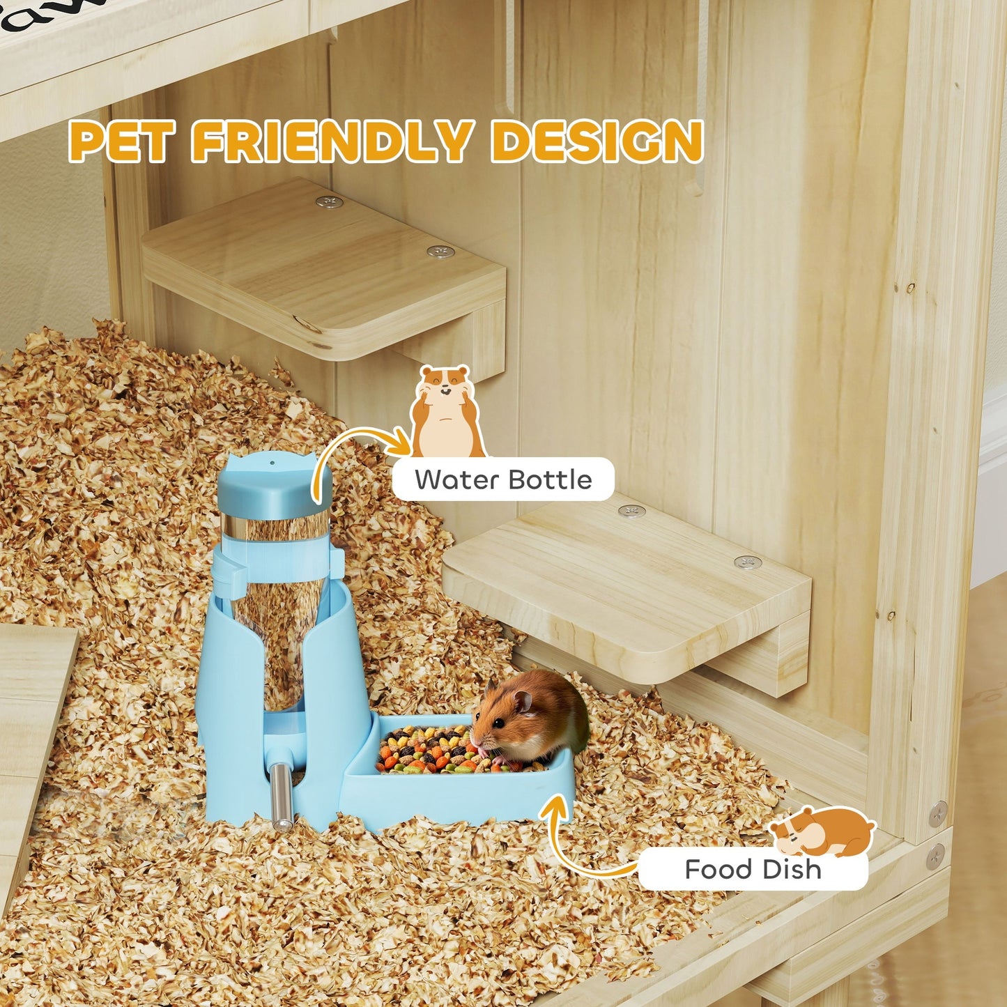 Wooden Hamster Cage With Legs, Gerbil Cage For Syrian, Dwarf, Mouse, 28 X 16 X 29.5, Nature Wood