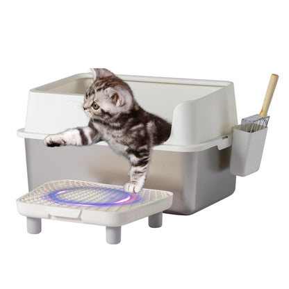 Stainless Steel With Plastic, Buckle Style With Shovel, Foot Pad, White Litter Box