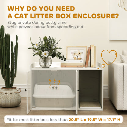 32 Cat Litter Box Enclosure With Scratching Mat, Cat Entrance, Fit Most Of Cat And Litter Box, Distressed White