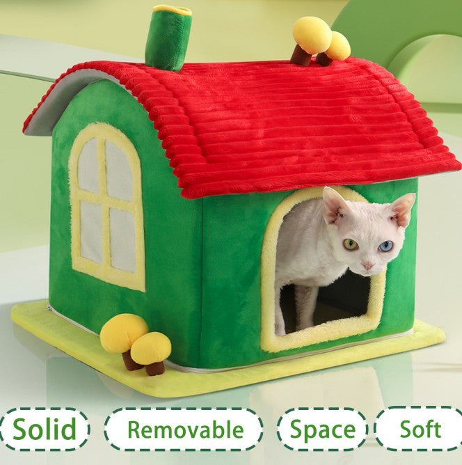 Cat Bed Indoor Enclosed Warm Cave - Cat Bed With Removable Cleaning Mat, Ample Interior Space, Comfortable And Soft Pet House, Red And Green Colors, Cute And Friendly Indoor Cat Bed, Universal Cat Bed