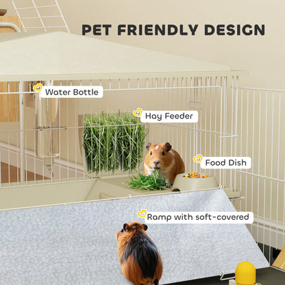 Small Animal Cage With Removable Pet Playpen, Guinea Pig Cage With Waterproof Pad, Hay Feeder, Water Bottle, Food Dish