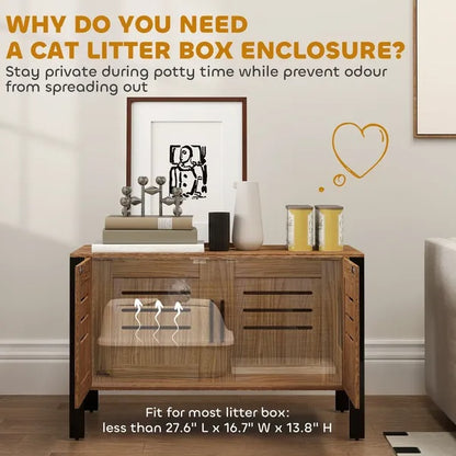 Cat Litter Box Enclosure With Tall Legs, Scratching Board, Dark Brown