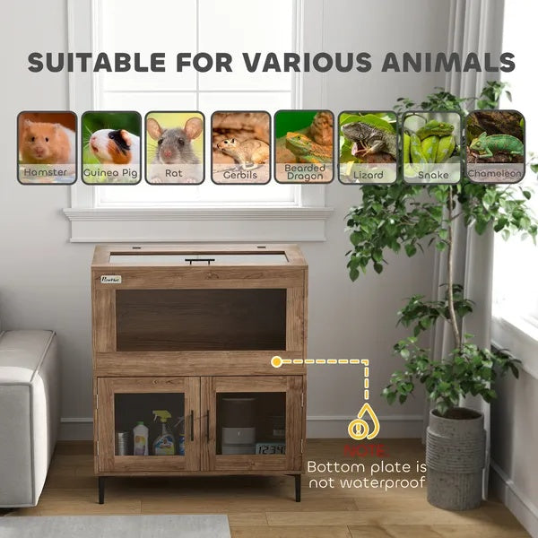 30 Gallon Stackable Reptile Tank W Storage Cabinet, Top Opening, For Bearded Dragon, Lizard, Snake, Hamster