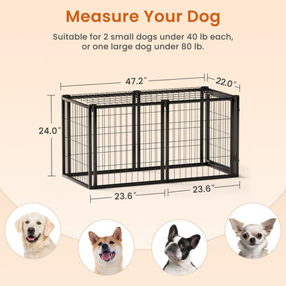 Dog Cage 47.2 Inches, Suitable For Small And Medium-sized Dogs, With A Top Dog Fence, Pet Cage, Indoor, Black. 47.2 Inches Long X 22 Inches Wide X 24 Inches High.