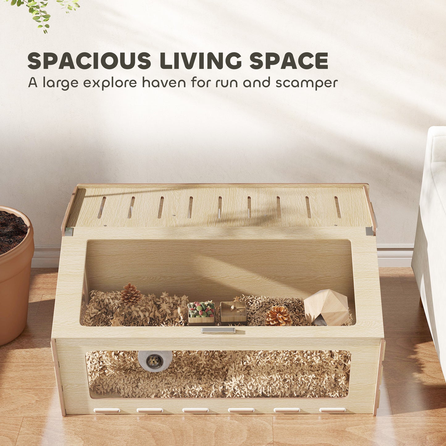 39 Inch Hamster Cage Habitat With Acrylic Window & Openable Top For Hamster, Gerbil, Guinea Pig, Rat, Oak