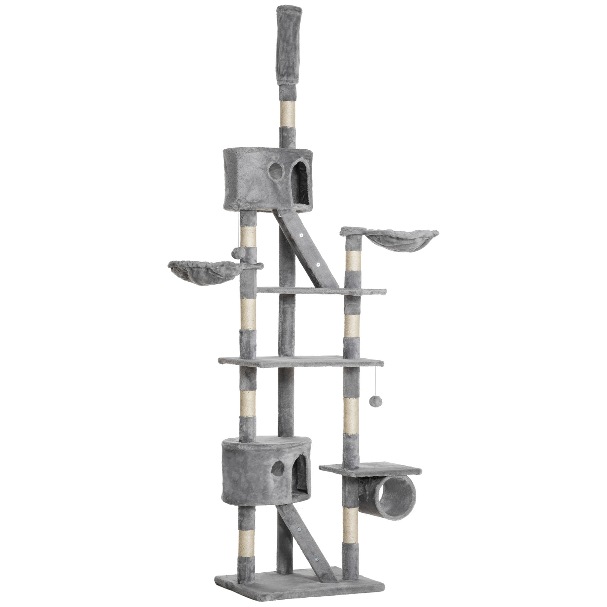 Floor Standing Cat Tree 94.5-10.25 Inch Height Adjustable Cat Climbing Tower, Apartment Hammock