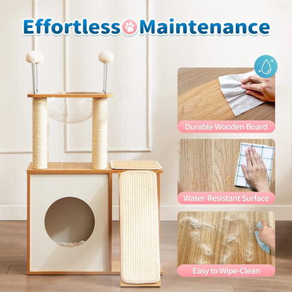 Indoor Wooden Cat Climbing Frame Cat Tower Cat House With Cat Scratching Board Ramp Suitable For Large Cats And Kittens