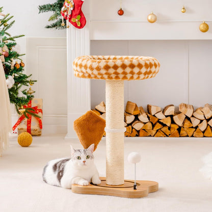 Cat Scratching Post With Bed - Small Cat Tower With Sisal Scratcher, Removable Perch & Ball Track Toys For Indoor Cats Brown, Medium