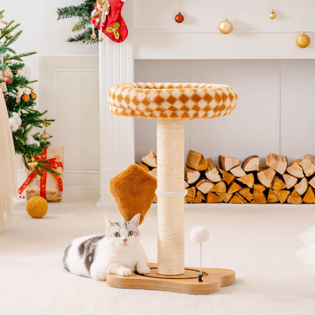 Cat Scratching Post With Bed - Small Cat Tower With Sisal Scratcher, Removable Perch & Ball Track Toys For Indoor Cats Brown, Medium