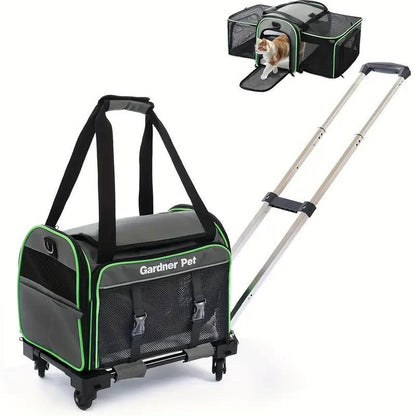 Expandable, Foldable, Portable Pet Carrier With Wheels And Six Sides For Cats And Small Dogs.