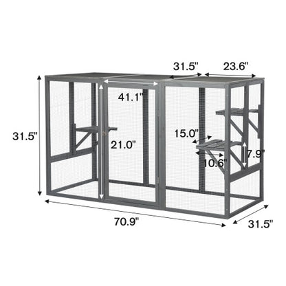 Spacious Wooden Cat Cage With Waterproof Roof For Adjustable Pedals - Gray-black