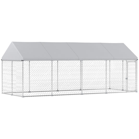 Heavy Duty Outdoor Dog Kennel With Waterproof Roof, Secure Latch, Chain Link Dog Run For Backyard, 19.7 X 7.5 X 7.9