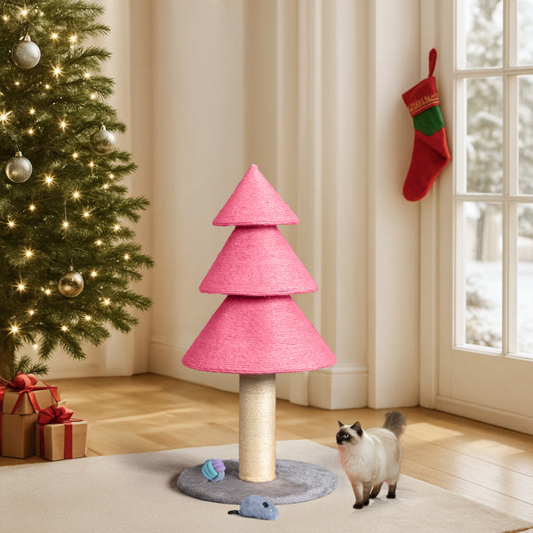 31.5in Christmas Tree Cat Scratcher, Cat Scratching Post For Indoor Cats, Large Sisal Cat Scratching Tree Cat Scratch Tower,-Pink
