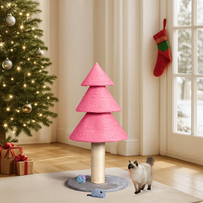31.5in Christmas Tree Cat Scratcher, Cat Scratching Post For Indoor Cats, Large Sisal Cat Scratching Tree Cat Scratch Tower,-Pink